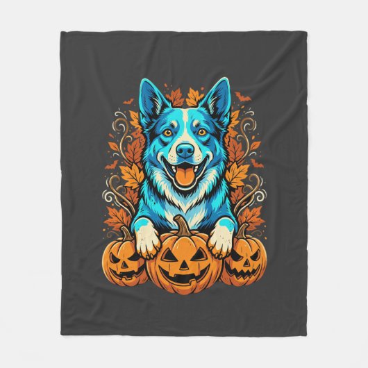 Halloween-Hund mit Jack O Lantern-Kürbissen_1 Fleecedecke (Vorderseite)