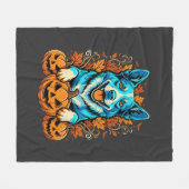 Halloween-Hund mit Jack O Lantern-Kürbissen_1 Fleecedecke (Vorderseite (Horizontal))
