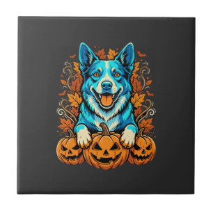 Halloween-Hund mit Jack-O-Lantern-Kürbissen_1 Fliese