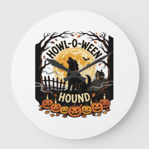 Halloween-Hund-Mond-Heulen (2) Große Wanduhr