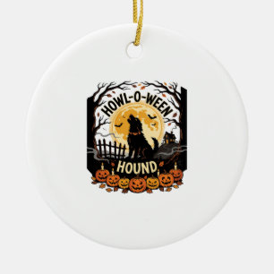 Halloween-Hund-Mond-Heulen (2) Keramik Ornament