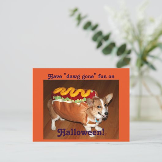 Halloween Hund Postkarte (Stehend Vorderseite)