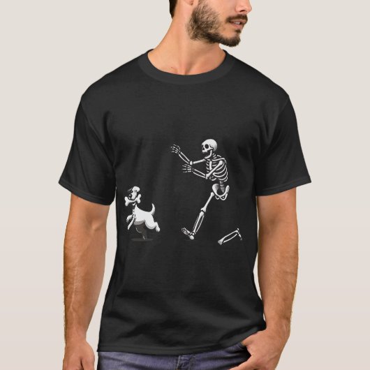 Halloween Hund Skeleton Skeleton Chasing Hund T-Shirt (Vorderseite)