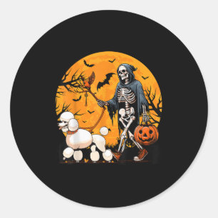Halloween-Hund-Skelett führt Hund Halloween-Pudel Runder Aufkleber