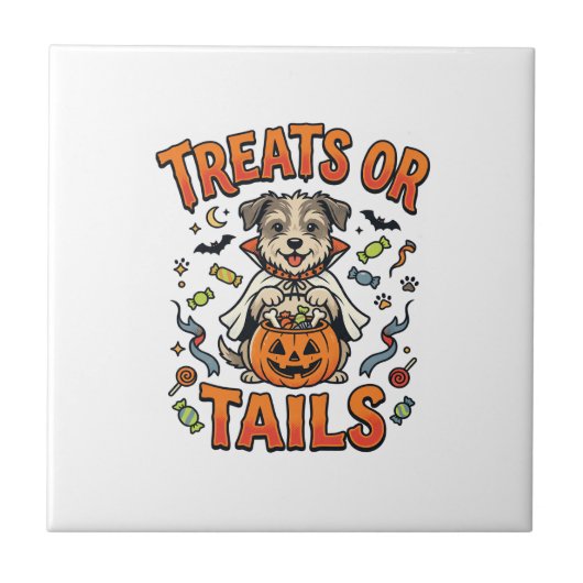 Halloween-Hund-Süßigkeiten-Unfug Fliese (Vorderseite)
