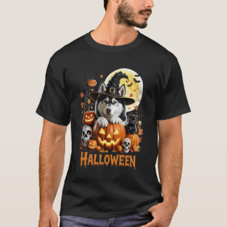 Halloween-Hund und -Katze mit Kürbisdesign T-Shirt