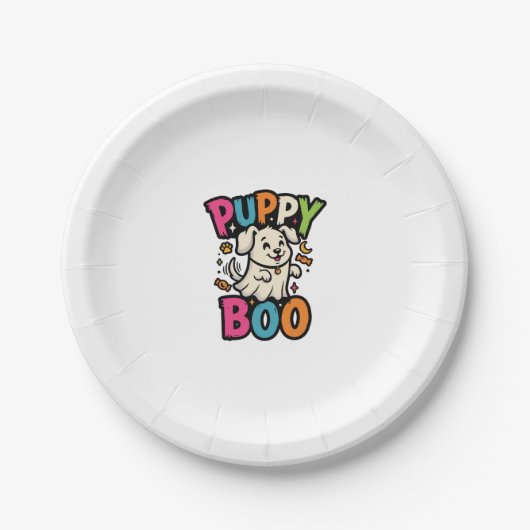 Halloween Hund Welpe Boo Pappteller (Vorderseite)