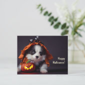 Halloween Hund. Welpe mit Kürbissen. Niedlich. Postkarte (Stehend Vorderseite)