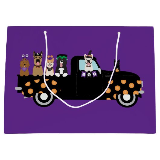 Halloween-Hunde in einem Lieferwagen Große Geschenktüte (Vorderseite)