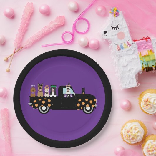 Halloween-Hunde in einem Lieferwagen Pappteller (Party)