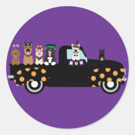 Halloween-Hunde in einem Lieferwagen Runder Aufkleber