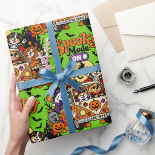 Halloween-Hunde Retro-Van Süß Gruselig Groß Geschenkpapier