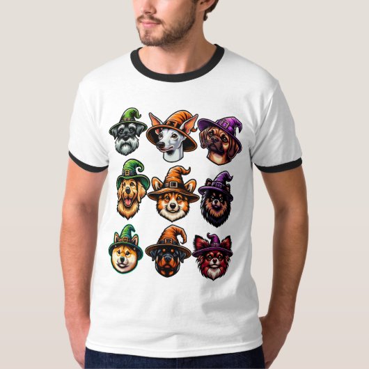 Halloween Hunde tragen Hexenhats-Shirt T-Shirt (Vorderseite)