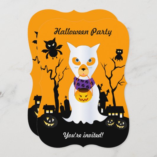 Halloween-Hundekind macht Trick oder behandelt Einladung (Vorne/Hinten)