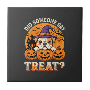 Halloween-Hundelecker Bulldogge Kürbis Design Fliese