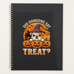 Halloween-Hundelecker Bulldogge Kürbis Design Planer