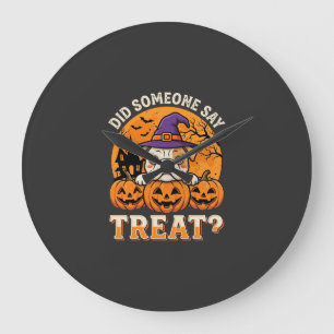 Halloween-Hundelecker-Bulldoggen-Kürbis-Design Große Wanduhr