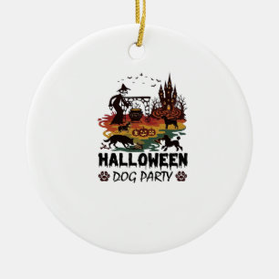 Halloween-Hundeparty Hexenhunde Kürbisse Schloss_1 Keramik Ornament