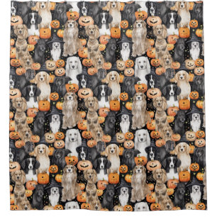 Halloween-Hundeparty - Süße Hunderassen mit Kürbis Duschvorhang