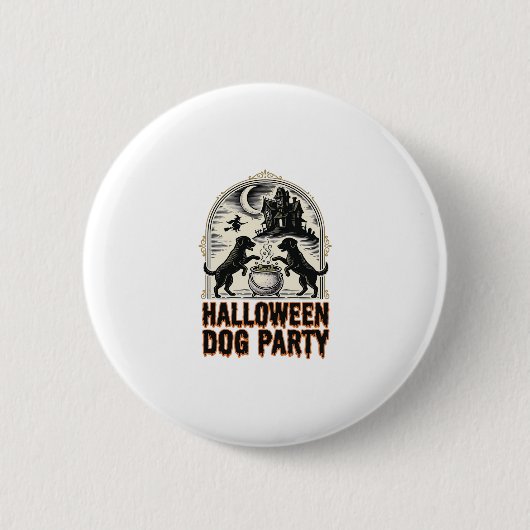Halloween-Hundeparty Vintage Hexenkessel Design_ Button (Vorderseite)