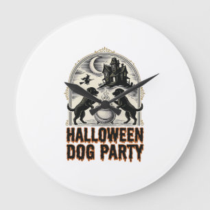Halloween-Hundeparty Vintage Hexenkessel Design_ Große Wanduhr
