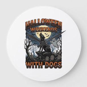 Halloween-Hundeshirt Vintage-Friedhof-Welpe Große Wanduhr