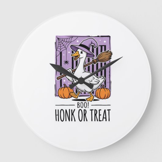 Halloween Hupen oder behandeln Hexen Gans Große Wanduhr (Vorderseite)