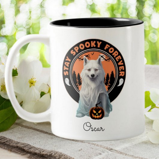 Halloween Husky Ghost Bleibe Spooky Personalisiert Zweifarbige Tasse