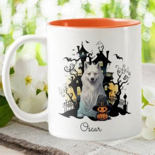 Halloween Husky Ghost Spuk House Personalisiert Zweifarbige Tasse