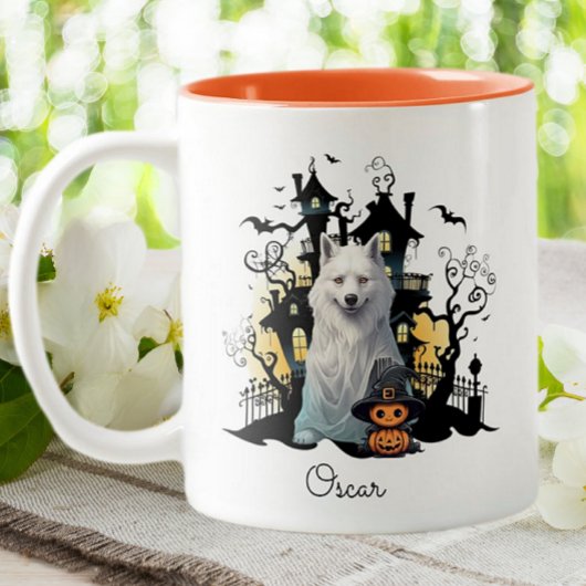 Halloween Husky Ghost Spuk House Personalisiert Zweifarbige Tasse