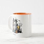 Halloween Husky Ghost Spuk House Personalisiert Zweifarbige Tasse (Vorderseite Links)