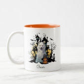 Halloween Husky Ghost Spuk House Personalisiert Zweifarbige Tasse (Links)