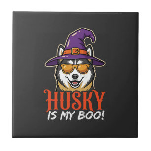 Halloween Husky ist mein Boo Hexenhut Fliese