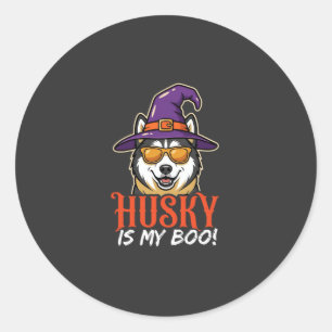 Halloween Husky ist mein Boo Hexenhut Runder Aufkleber
