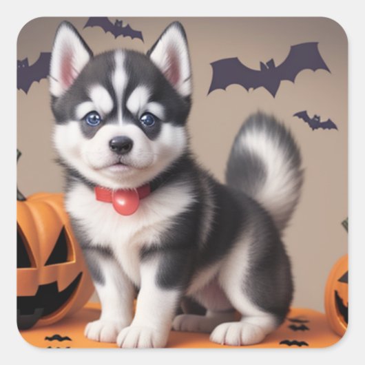 Halloween Husky Welppy-Aufkleber Quadratischer Aufkleber (Vorderseite)