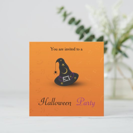Halloween-Hut mit Spider Einladung (Stehend Vorderseite)