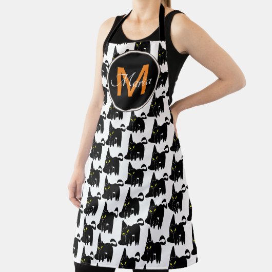 Halloween Hut und Black Cat Monogramm Schürze (InSitu)