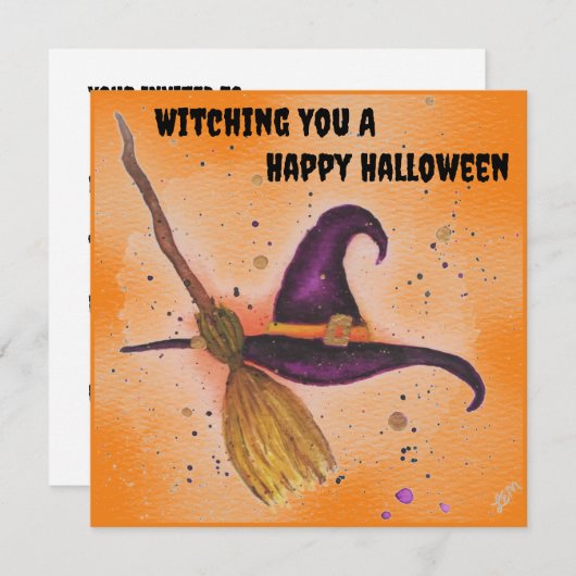 Halloween-Hut und Broom Einladung (Vorne/Hinten)