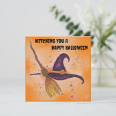 Halloween-Hut und Broom Einladung (Stehend Vorderseite)