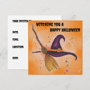 Halloween-Hut und Broom Einladung