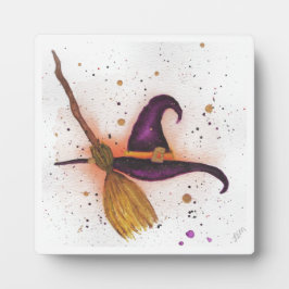 Halloween-Hut und Broom Fotoplatte