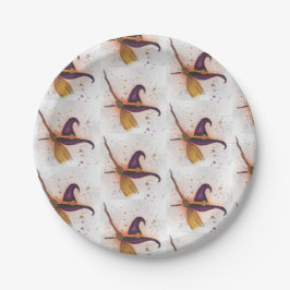 Halloween-Hut und Broom Pappteller