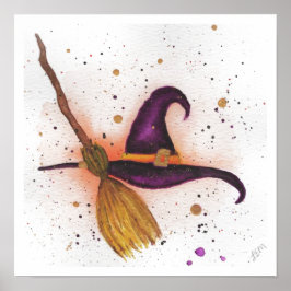 Halloween-Hut und Broom Poster