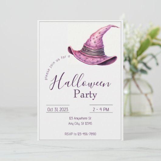 Halloween-Hutpink Einladung (Stehend Vorderseite)