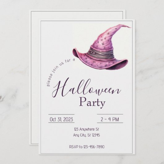 Halloween-Hutpink Einladung (Vorne/Hinten)