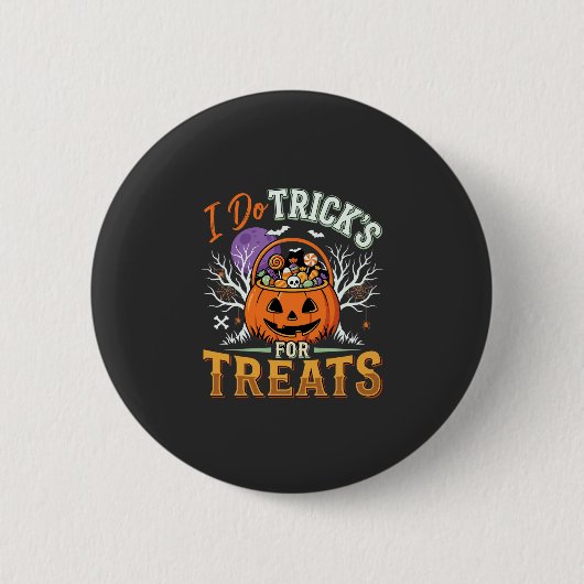 Halloween Ich mache Tricks für Süßigkeiten Kürbis Button (Vorderseite)