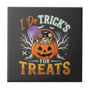Halloween Ich mache Tricks für Süßigkeiten Kürbis Fliese