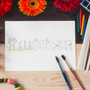 Halloween Icons Coloring Book Postcard Karte