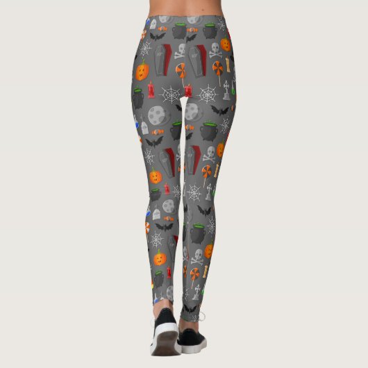 Halloween Icons Pattern Grau Leggings (Rückseite)