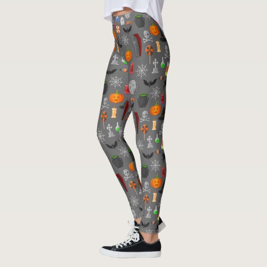 Halloween Icons Pattern Grau Leggings (Links)